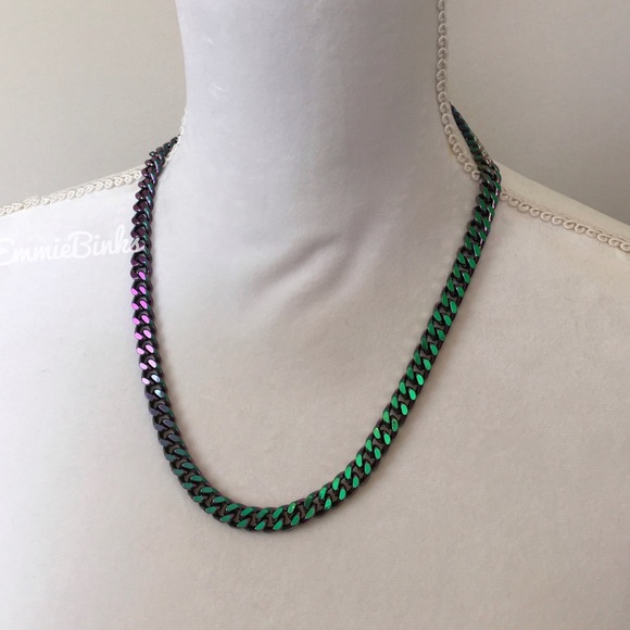 New Oil Slick Chain Link Necklace | Iridescent Miami Cuban Chain | Unisex - Picture 11 of 16